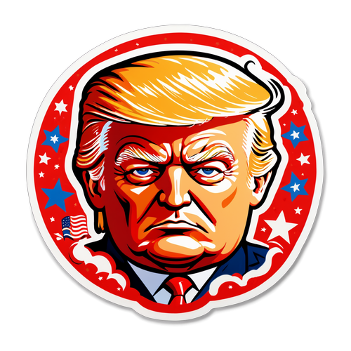 Stylisierter Kopf von Trump mit politischen Symbolen