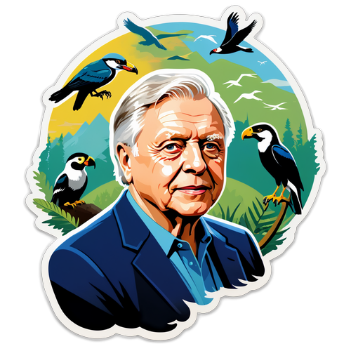 Ikonisk portrett av David Attenborough med dyreliv
