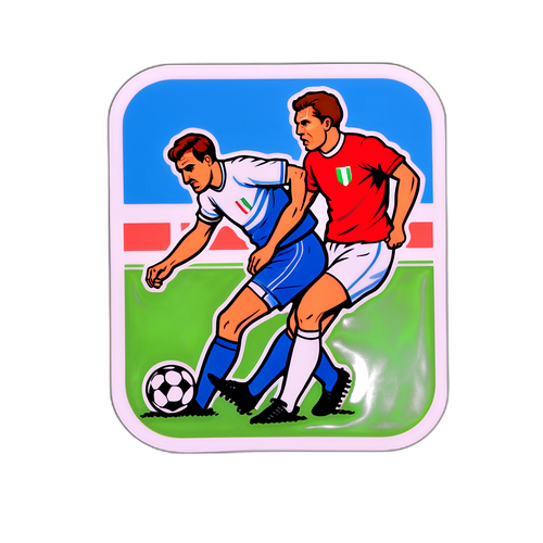 Nhãn dán phong cách cổ điển về cảnh bóng đá giữa cầu thủ Italia và Estonia