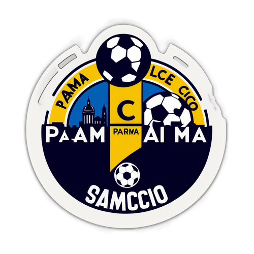 Sticker Architettura Iconica di Parma con Testo 'Parma & Lecce Calcio'