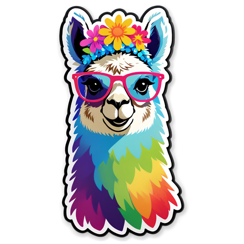 Rainbow-colored Llama with Sunglasses and Flower Crown