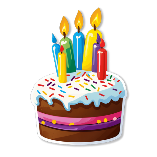 Birthday Cake with Candles and Colorful Sprinkles Sticker