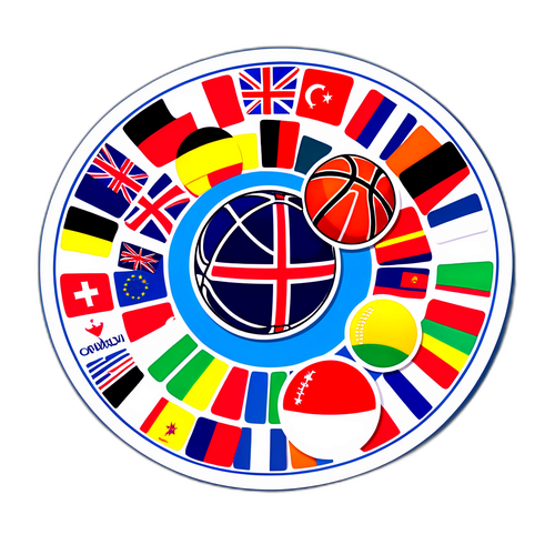 Eurobasket Sticker: Vrolijke Mix van Nationale Vlaggen