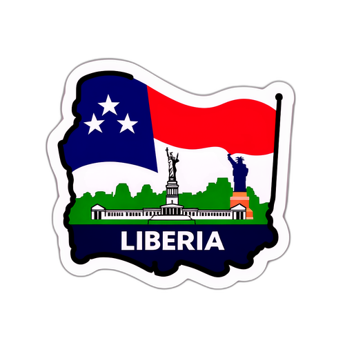 Sticker med Liberias flagga och ikoniska monument