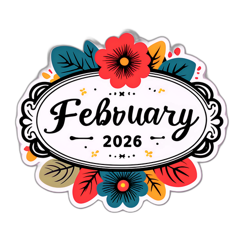 Label na may Vintage na Disenyo na may Bulaklak para sa Pebrero 2026