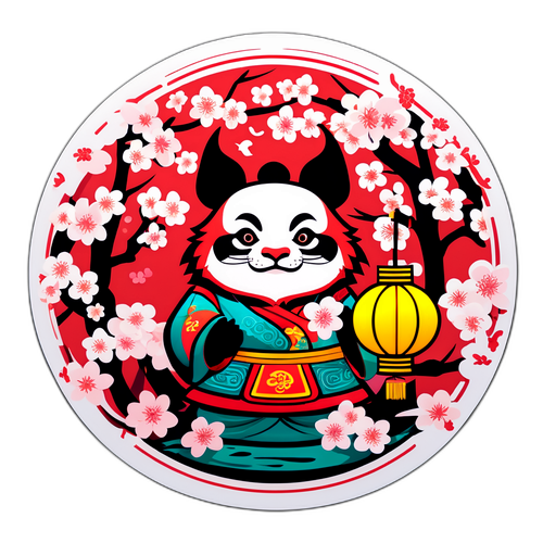 Styliseret klæbrige af panda omfavnet af kinesiske motiver