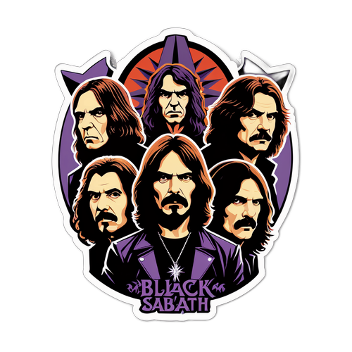 Nálepka s ikonickými členy Black Sabbath
