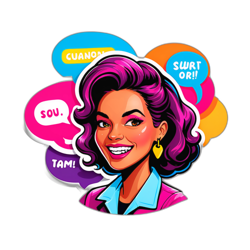 Fargerik klistremerke av Sandra Bruflot i livlig diskusjon