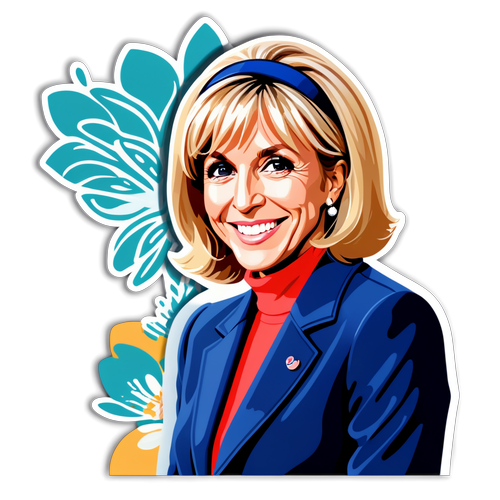 Brigitte Macron meleg mosollyal, elegáns virágmotívumokkal