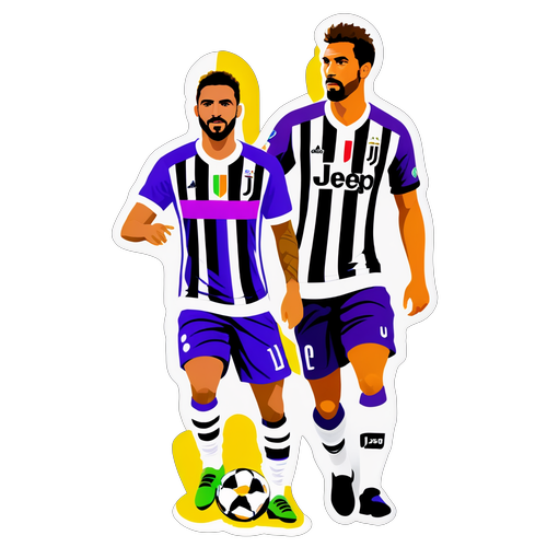 Kolorowa naklejka przedstawiająca duet Juventus-Fiorentina