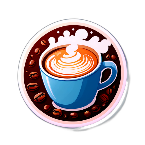 Sticker cà phê với hình ảnh cốc cà phê nóng