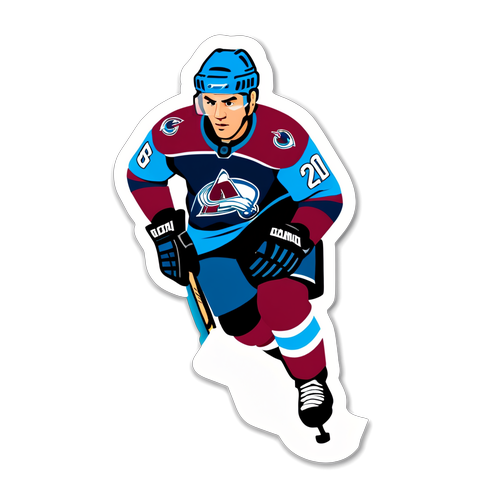 Stylized Ice Hockey Player Sticker in Colorado Avalanche Colors