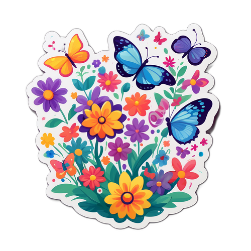 Hermoso omgiven av färgglada fjärilar och blommor