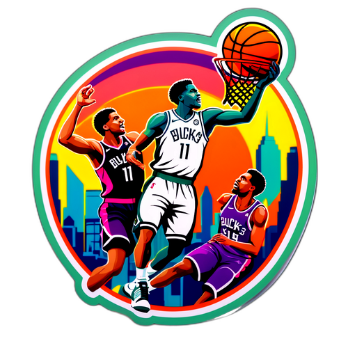 Autocollant d'un match de basketball épique entre les Nets et les Bucks