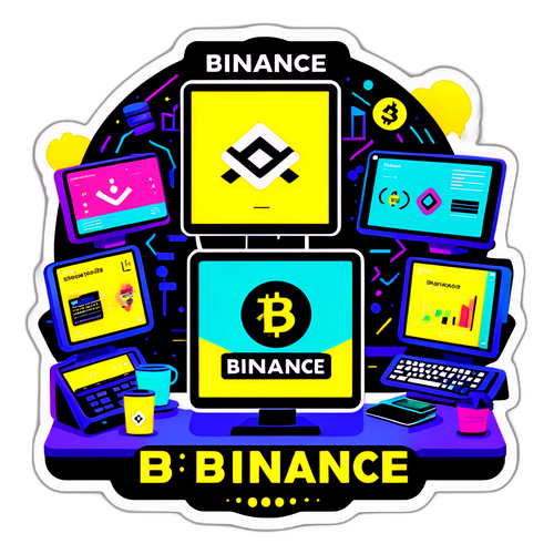 Autocolant tematic Binance cu un joc de cuvinte despre tranzacționare