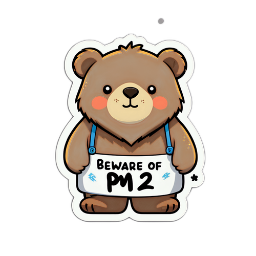 สติ๊กเกอร์หมีน่ารักพร้อมข้อความ "ระวังฝุ่น PM 2.5"