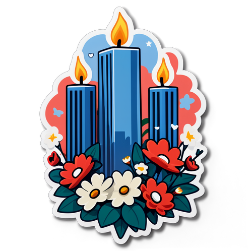 Heartfelt Tribute: A Playful Cartoon Remembrance of 9/11 with Flowers and Candles