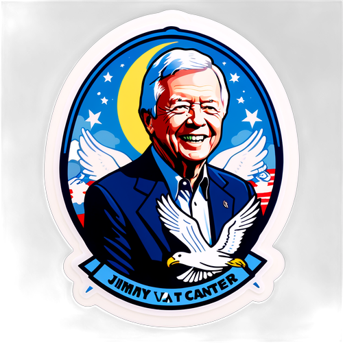 Reflective Sticker ni Jimmy Carter na may mga Simbolikong Elemento ng Kapayapaan at Pamumuno