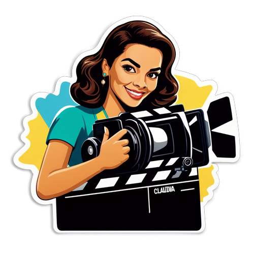 Desenho estilizado de Claudia Abreu com elementos de cinema
