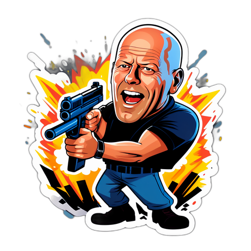Caricature de Bruce Willis en style film d'action