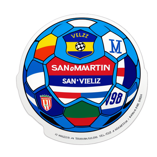 Pelota de futbol con los equipos San Martín y Vélez