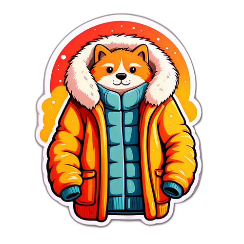 Стикер с рисунком мехового пальто и текстом 'Комфортное тепло'