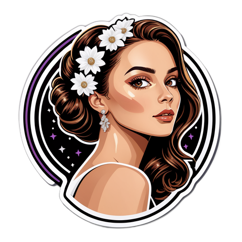 Sticker Bergaya Alba Baptista dengan Latar Belakang Glamour