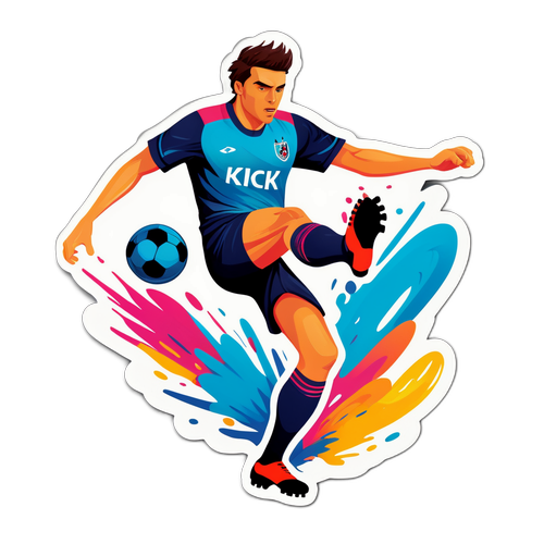 Zábavná nálepka fotbalisty v akci