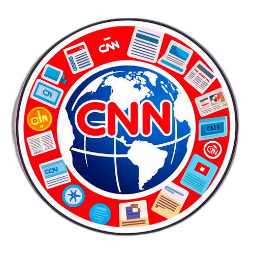 Logo CNN obklopené ikonickými symboly zpráv
