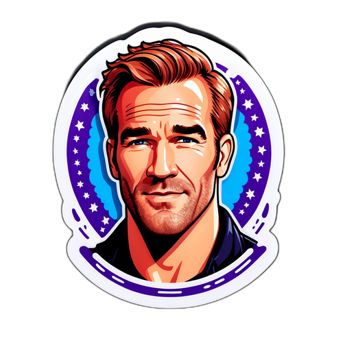 סטיקר טרנדי עם דיוקן של ג'יימס ואן דר ביק