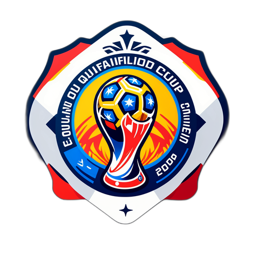 Сучасний значок з логотипом кваліфікації до Чемпіонату світу 2026 на фоні футбольного поля