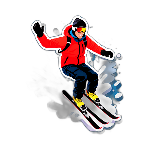 Actionfylt klistremerke av Elias Lajunen i et imponerende hopp på ski