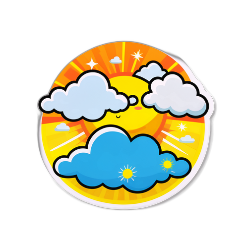 מדבקה בנושא מזג האוויר עם שמש ושמיים בהירים