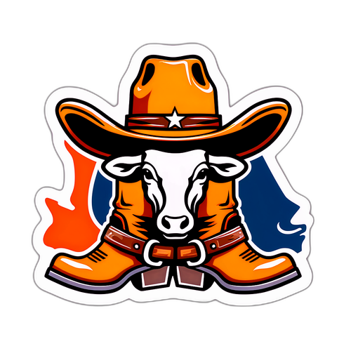 Logo Playful Longhorn Texas dengan Topi Koboi dan Sepatu Boots