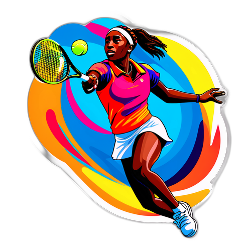 Masiglang Ilustrasyon ni Coco Gauff sa Tennis Court
