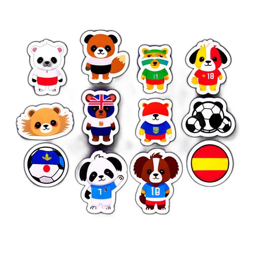 สติ๊กเกอร์สัตว์น่ารักในชุดฟุตบอลจากหลายประเทศ