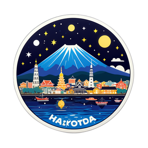 函館の美しい夜景をテーマにしたステッカー