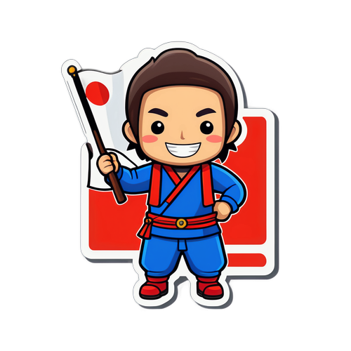 日本の国旗を持つキャラクターのスタンプ