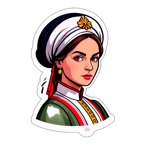 Nálepka s Giorgií Meloni v historickém oděvu