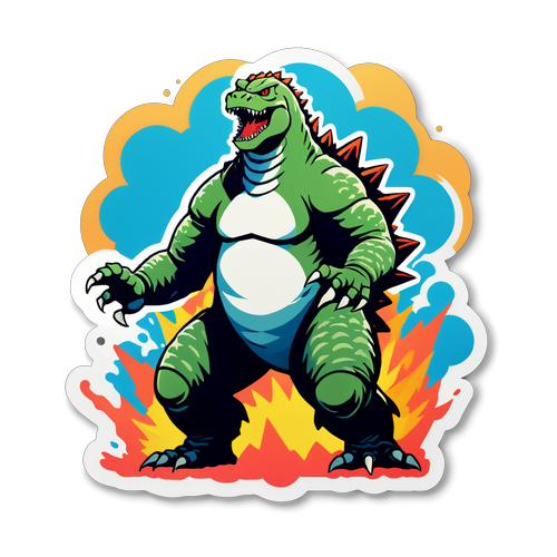 Godzilla'nın İkonik Unsurlarıyla Yanan Canavar Sıra Dışı Sticker Tasarımı!