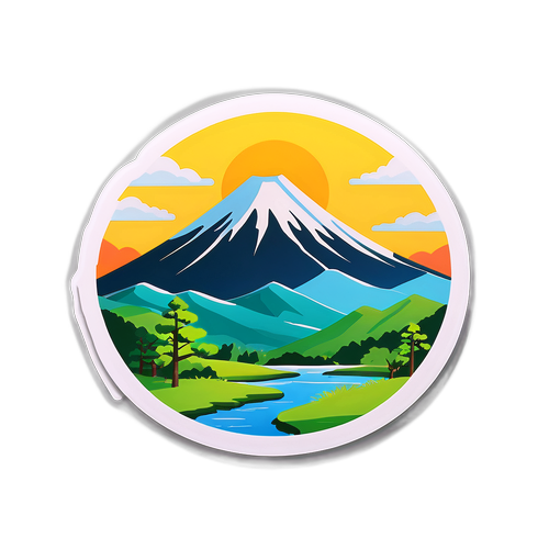 山梨県の美しい自然を背景にしたシンプルな風景ステッカー