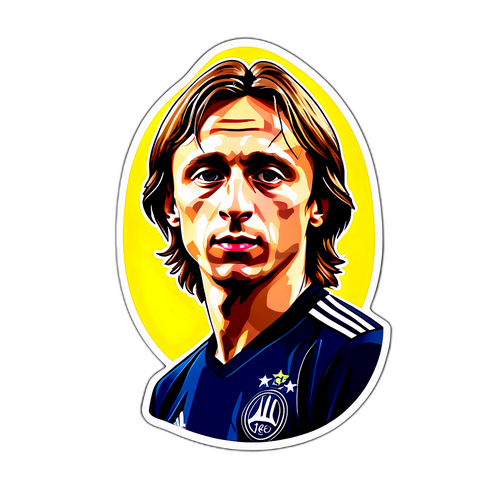 Sticker van Luka Modric met handtekening en bal op de achtergrond