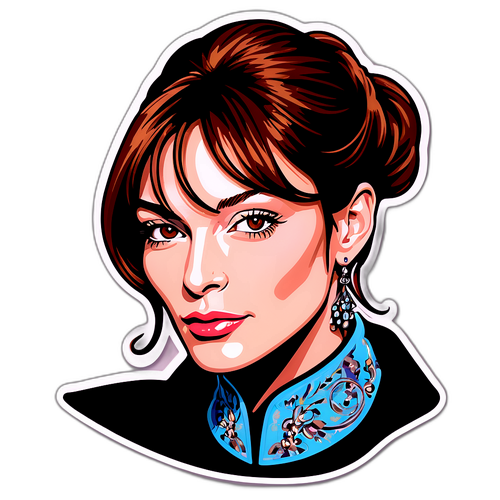 Portrait artistique de Carla Bruni avec des éléments musicaux et de mode