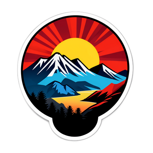Sticker van het Albanese landschap met bergen en zonsondergang