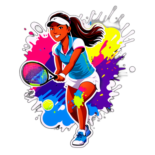 Isang sporty na sticker na nagtatampok kay Alex Eala sa tennis court