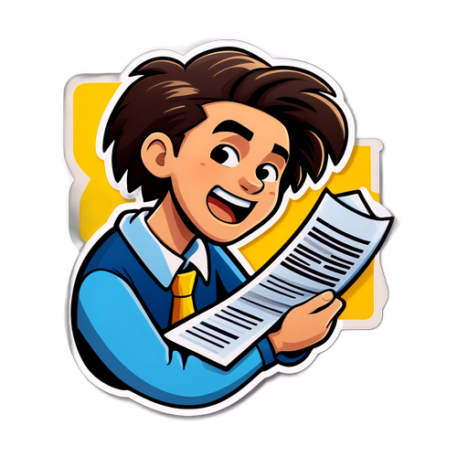 시험지를 nervously 넘기는 학생 스티커