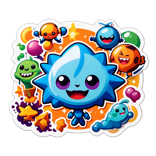 Sticker cu o serie de imagini ale lui Ion Sterian, transformate în personaje de desen animat