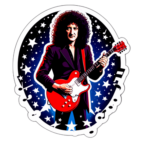 Kreativer Aufkleber von Brian May mit seiner berühmten Gitarre