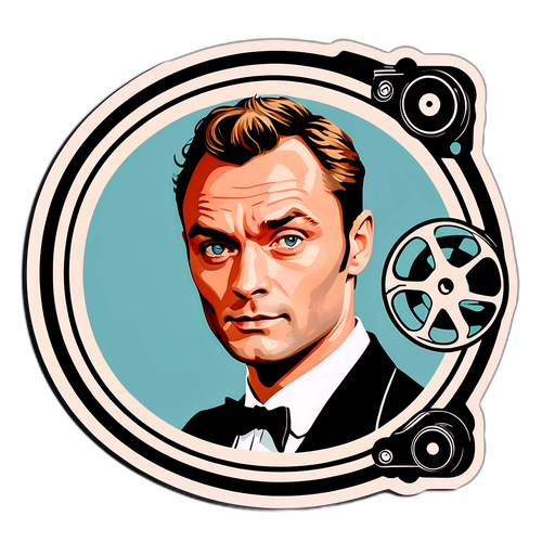 Vintage-stil klistremerke av Jude Law i en klassisk filmscene