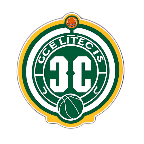 Celtics Logo Sticker with Basketball and Gold Accents